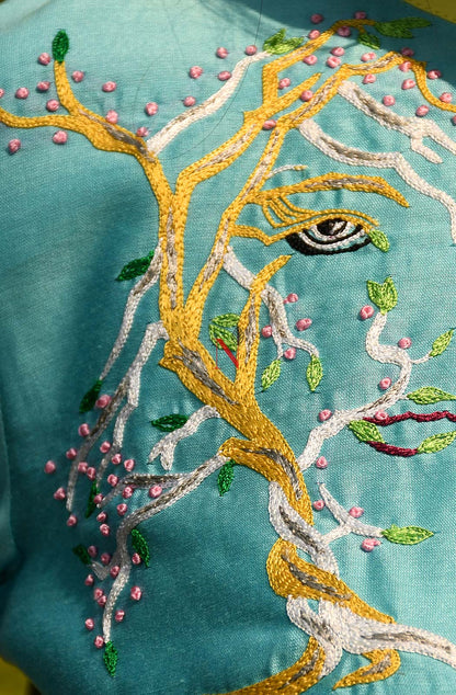 Grey & Sky Blue Pure Silk Chanderi Saree - Naksheband