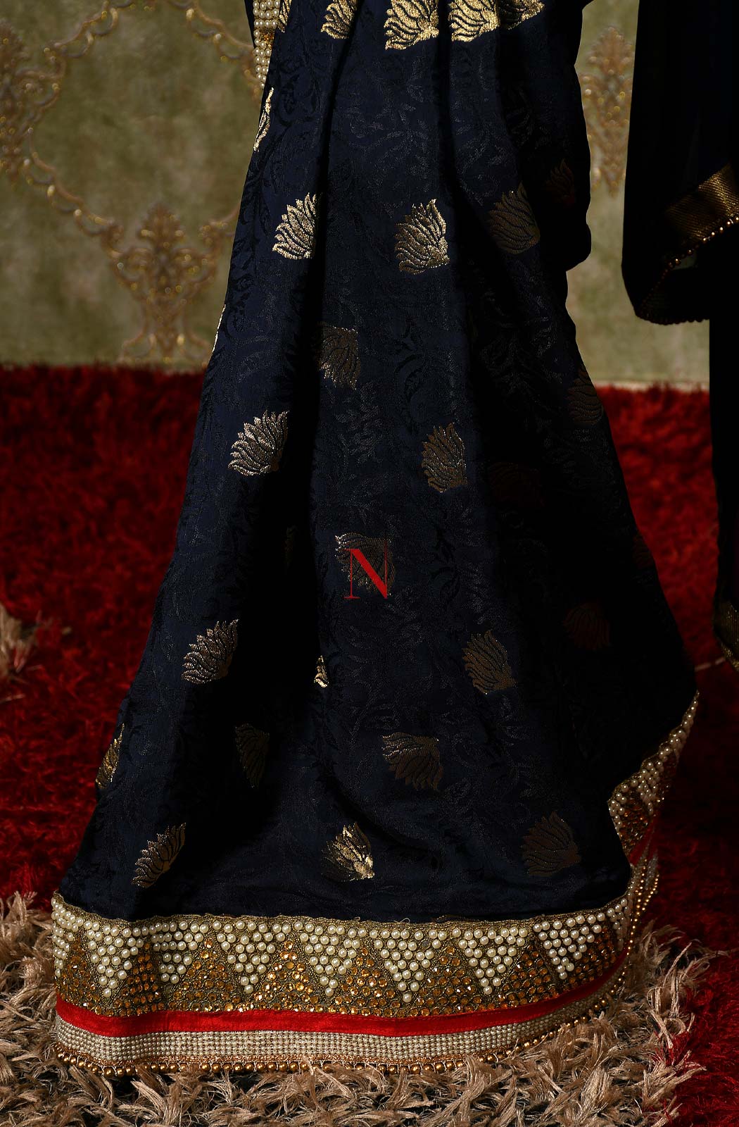 Navy Blue Designer Pure Georgette Embroidered Saree - Veronica - Naksheband