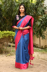 Blue & Rani Pure Silk Chanderi Saree