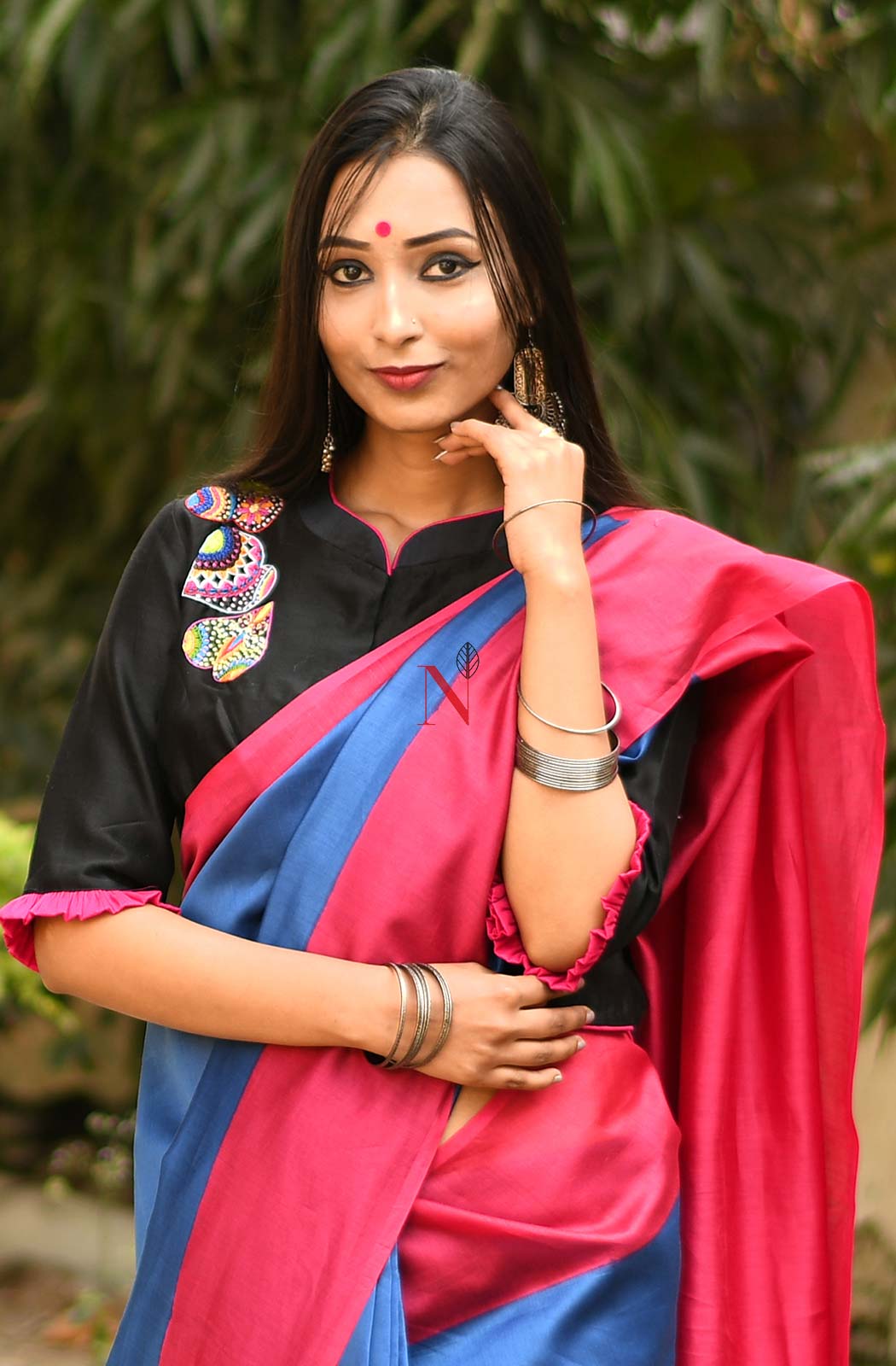 Blue & Rani Pure Silk Chanderi Saree - Naksheband