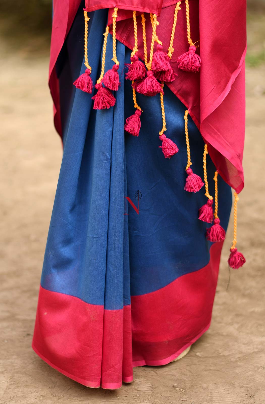 Blue & Rani Pure Silk Chanderi Saree - Naksheband