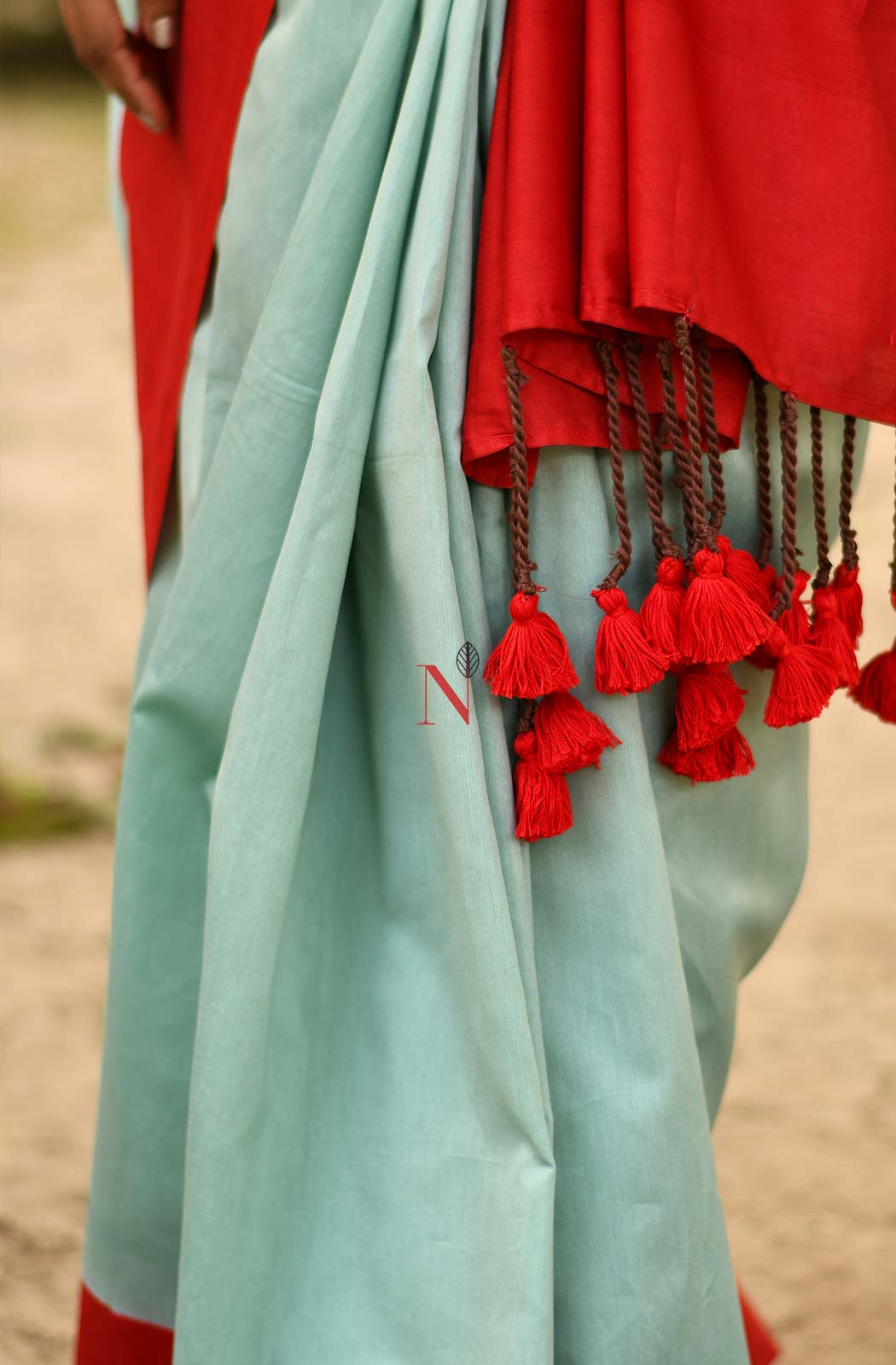 Pastel Green & Red Pure Silk Chanderi Saree - Naksheband