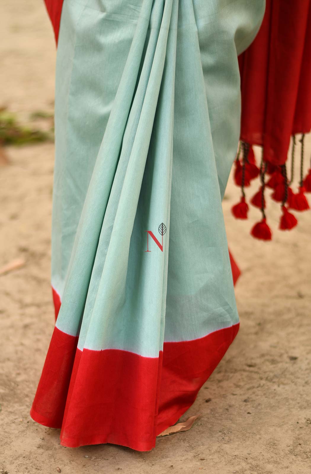 Pastel Green & Red Pure Silk Chanderi Saree - Naksheband