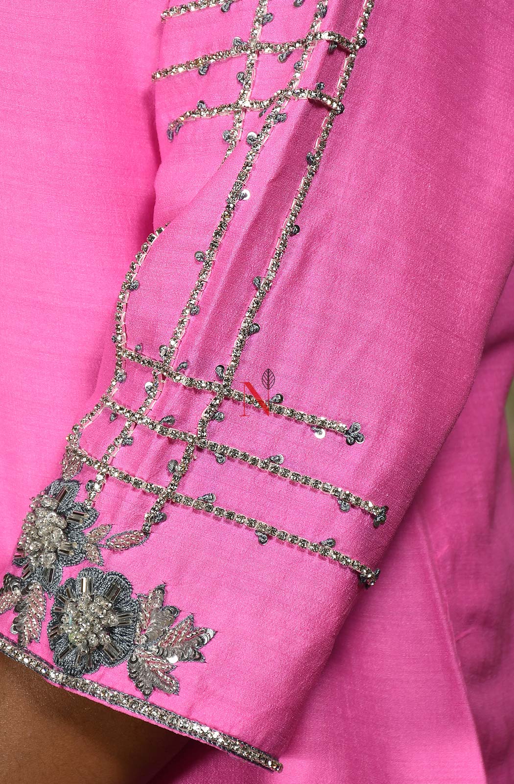 Neon Pink Pure Muga Silk Hand Embroidered Suit Set - Naksheband