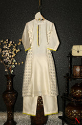Cream Pure Silk Chanderi Hand Embroidered Suit Set - Naksheband