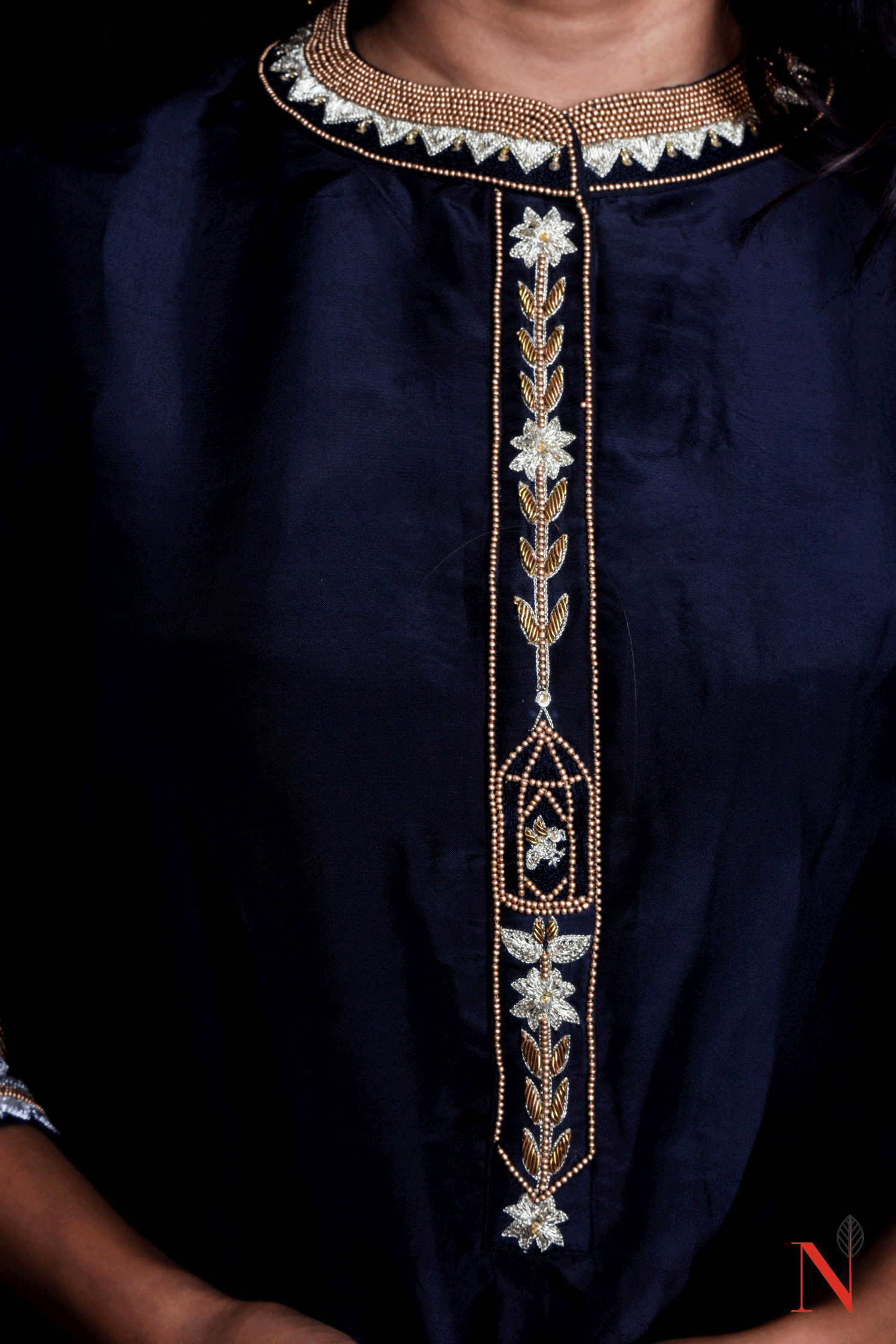 Black Pure Mudal Silk Hand Embroidered Suit Set - Naksheband