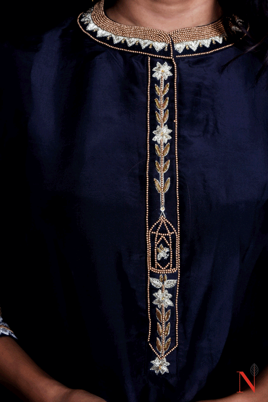 Black Pure Mudal Silk Hand Embroidered Suit Set - Naksheband