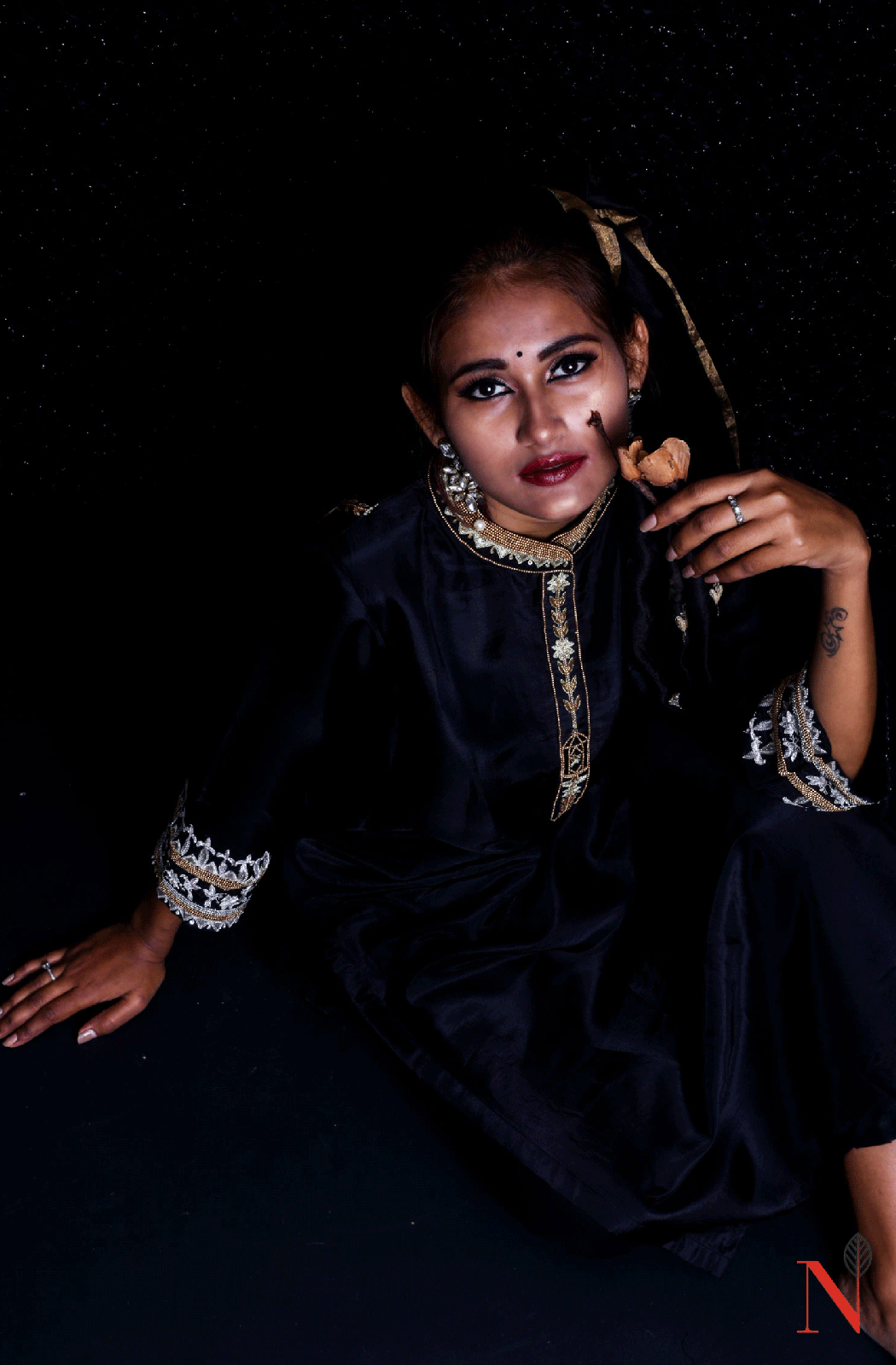 Black Pure Mudal Silk Hand Embroidered Suit Set - Naksheband