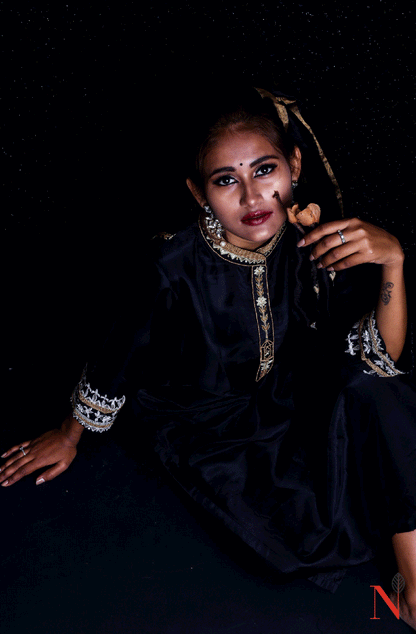 Black Pure Mudal Silk Hand Embroidered Suit Set - Naksheband