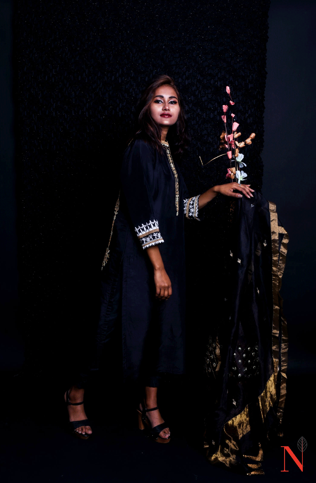 Black Pure Mudal Silk Hand Embroidered Suit Set - Naksheband