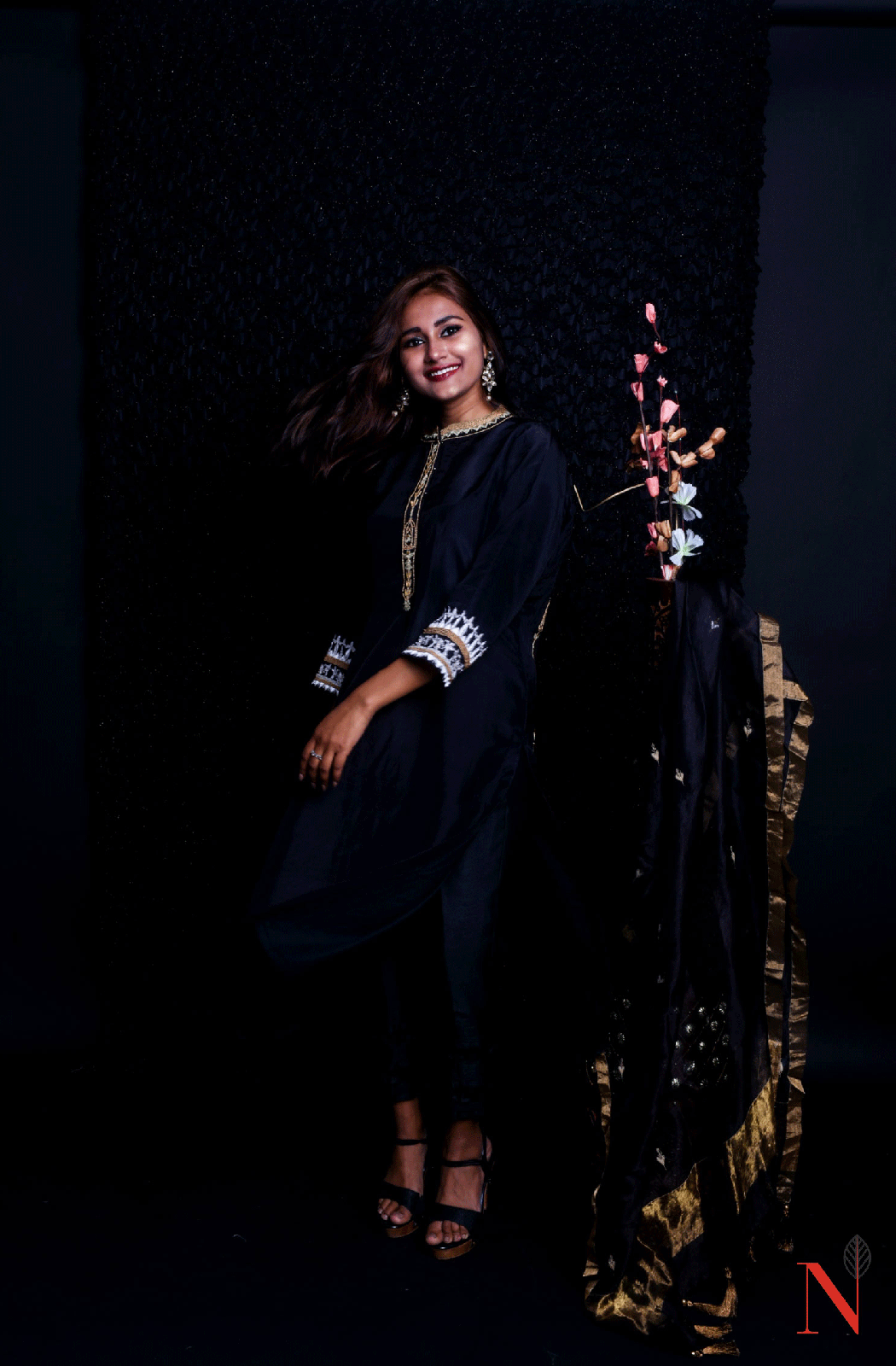 Black Pure Mudal Silk Hand Embroidered Suit Set - Naksheband