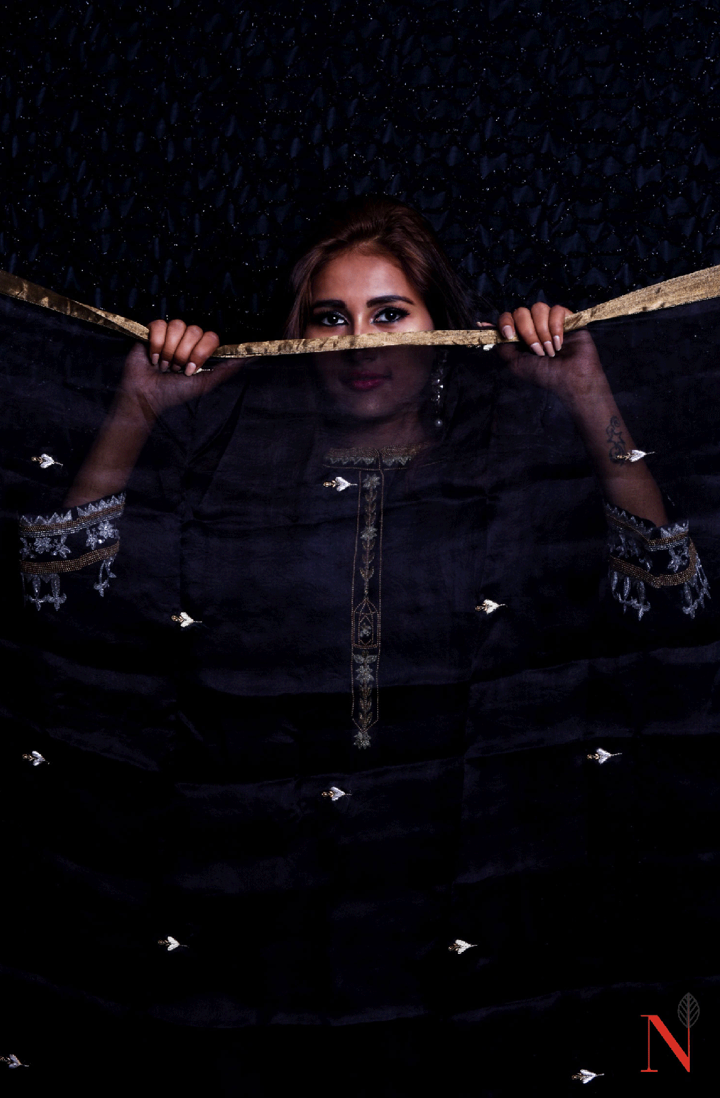 Black Pure Mudal Silk Hand Embroidered Suit Set - Naksheband