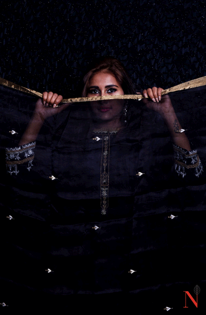 Black Pure Mudal Silk Hand Embroidered Suit Set - Naksheband