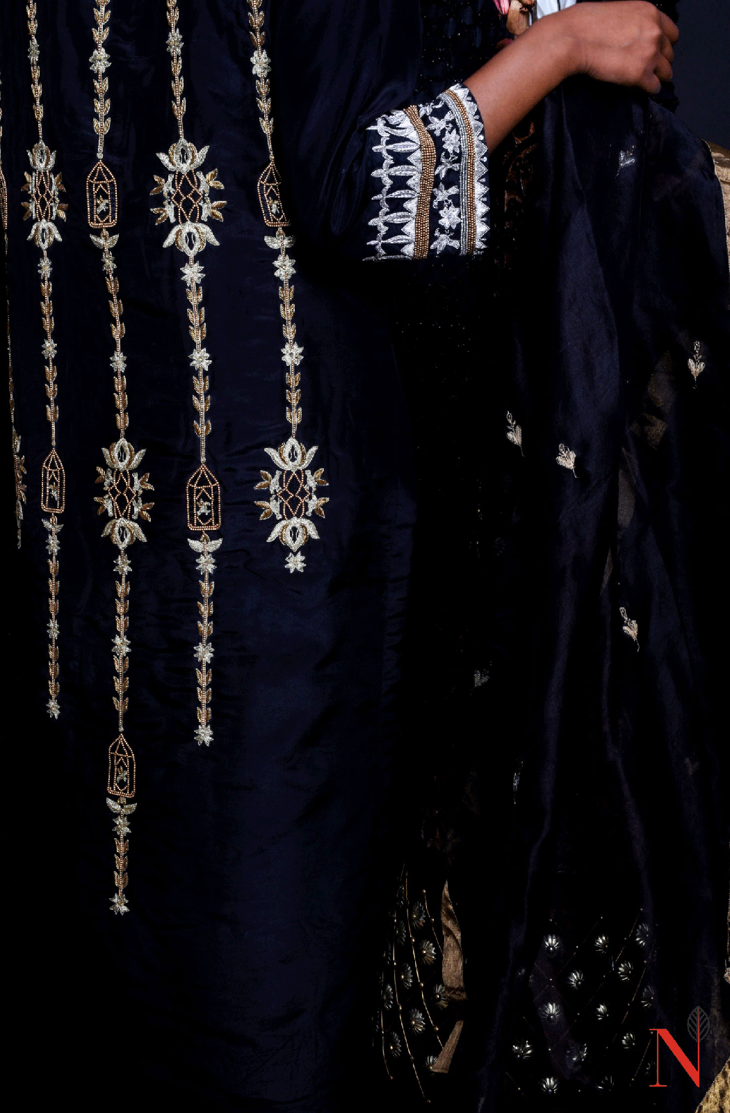 Black Pure Mudal Silk Hand Embroidered Suit Set - Naksheband