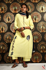 Light Yellow Pure Cotton Chanderi Hand Embroidered Suit Set - Naksheband