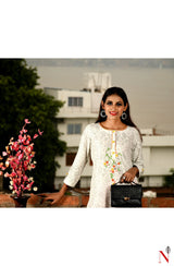 White Pure Cotton Hand Embroidered Suit Set - Naksheband
