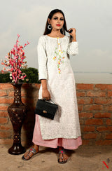 White Pure Cotton Hand Embroidered Suit Set - Naksheband