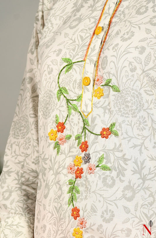White Pure Cotton Hand Embroidered Suit Set - Naksheband