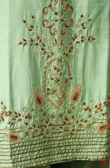 Pista Green Pure Muga Hand Embroidered Suit Set - Naksheband