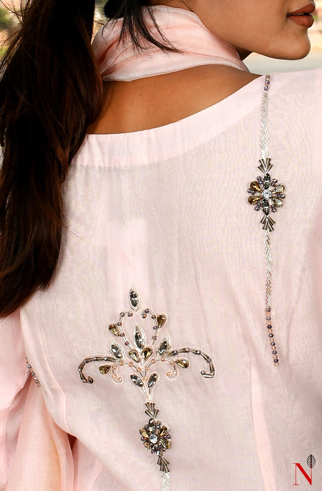 Pink Pure Silk Chanderi Hand Embroidered Suit Set - Naksheband