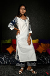 White Pure Silk Chanderi Hand Embroidered Suit Set - Naksheband