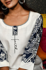 White Pure Silk Chanderi Hand Embroidered Suit Set - Naksheband