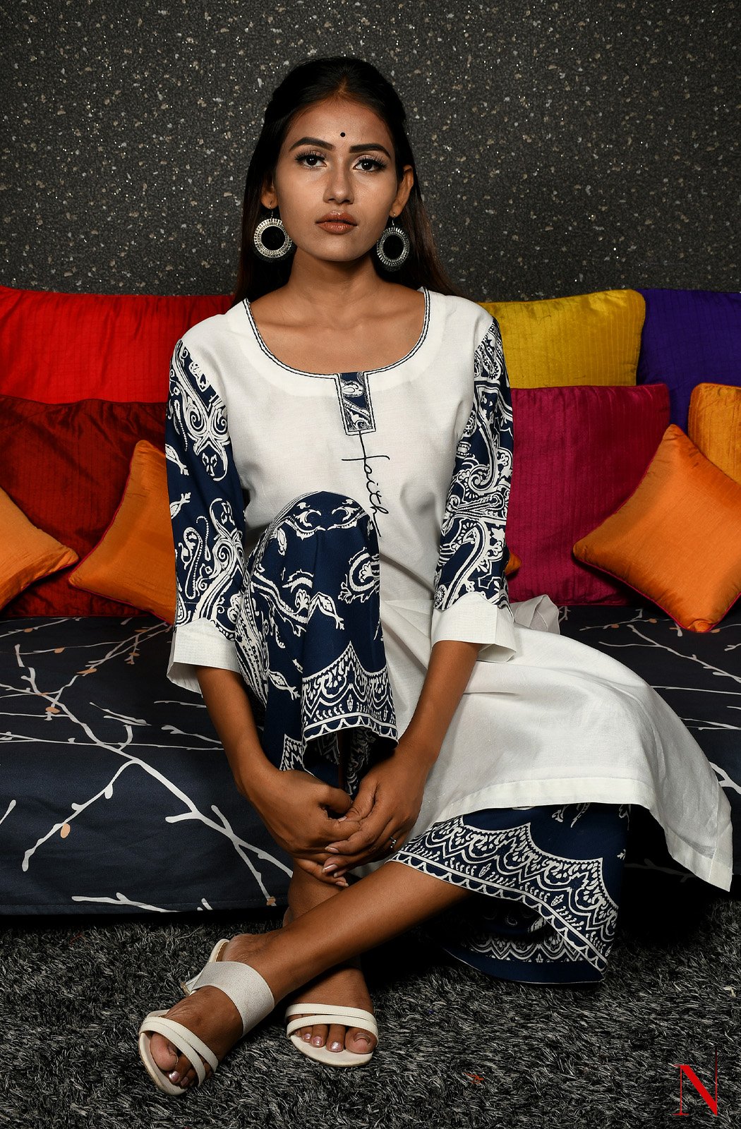 White Pure Silk Chanderi Hand Embroidered Suit Set - Naksheband