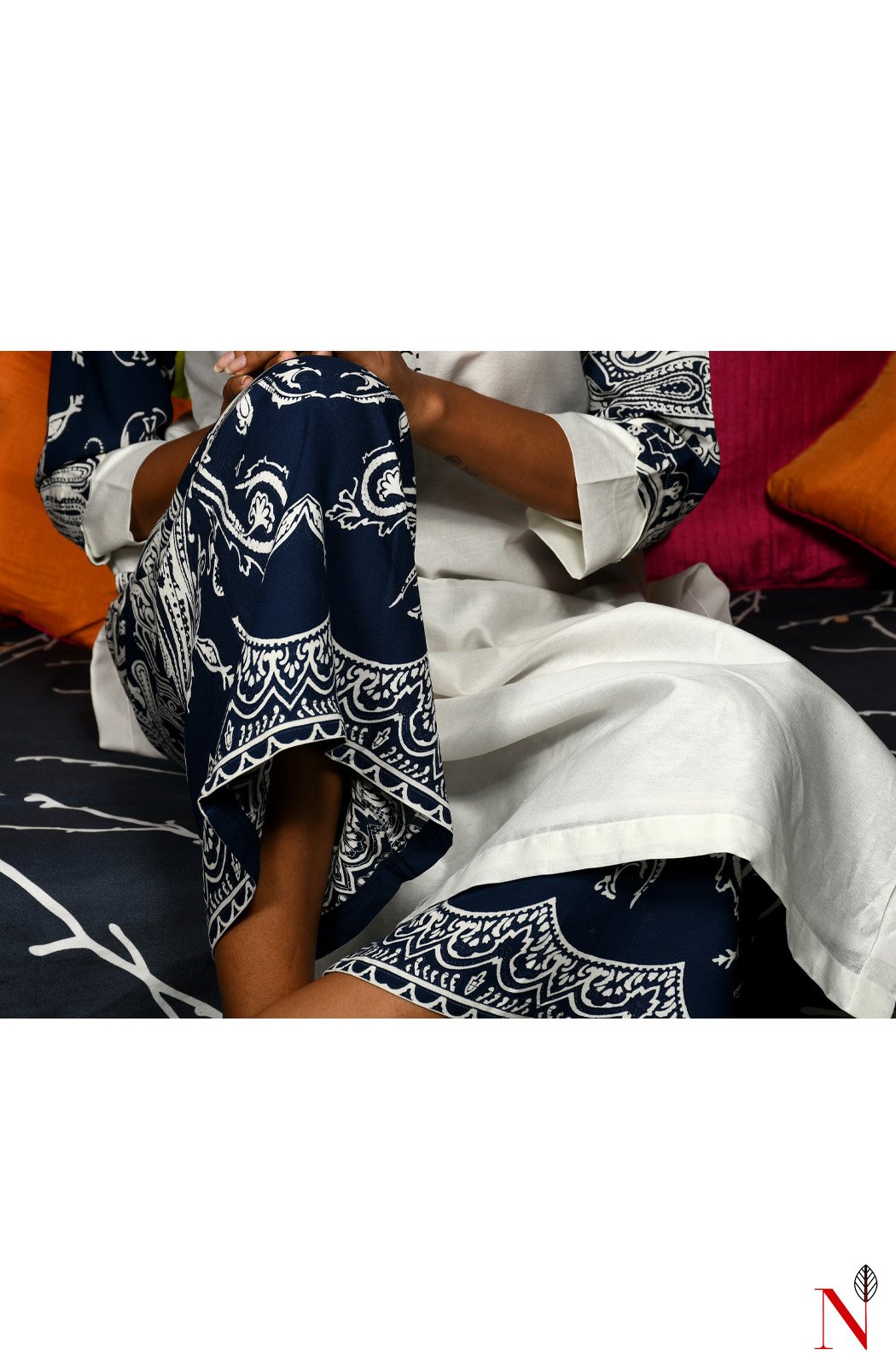 White Pure Silk Chanderi Hand Embroidered Suit Set - Naksheband