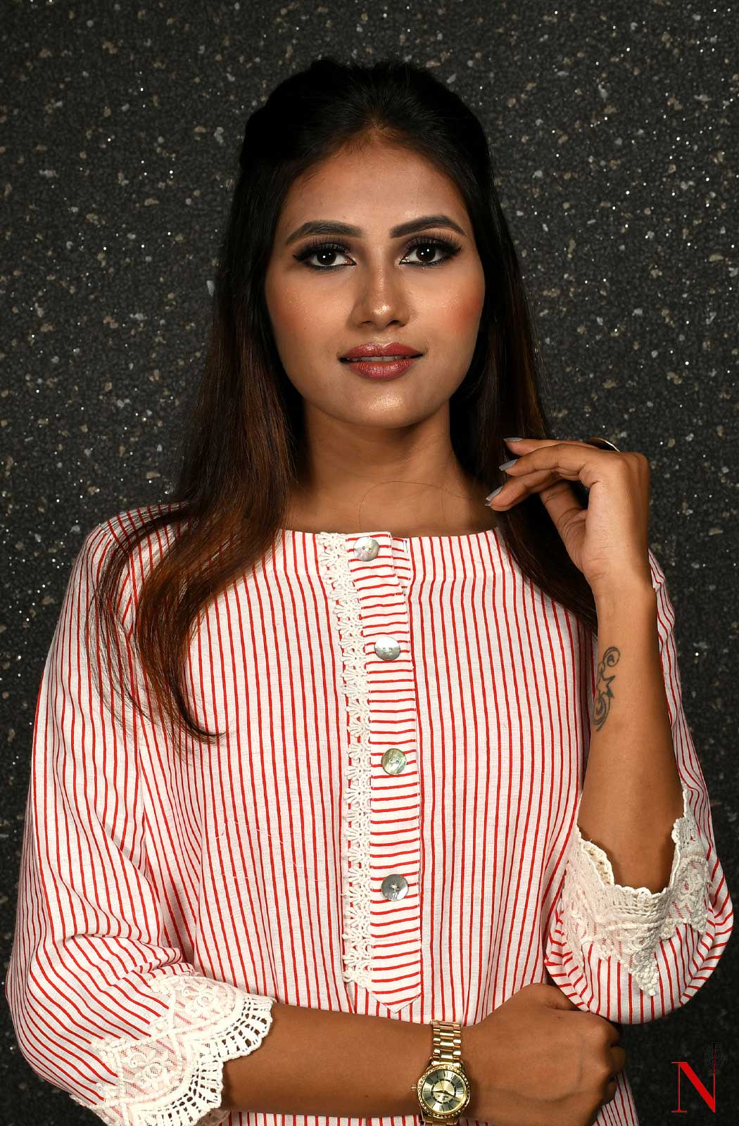 White And Red Pure Cotton Suit Set - Naksheband