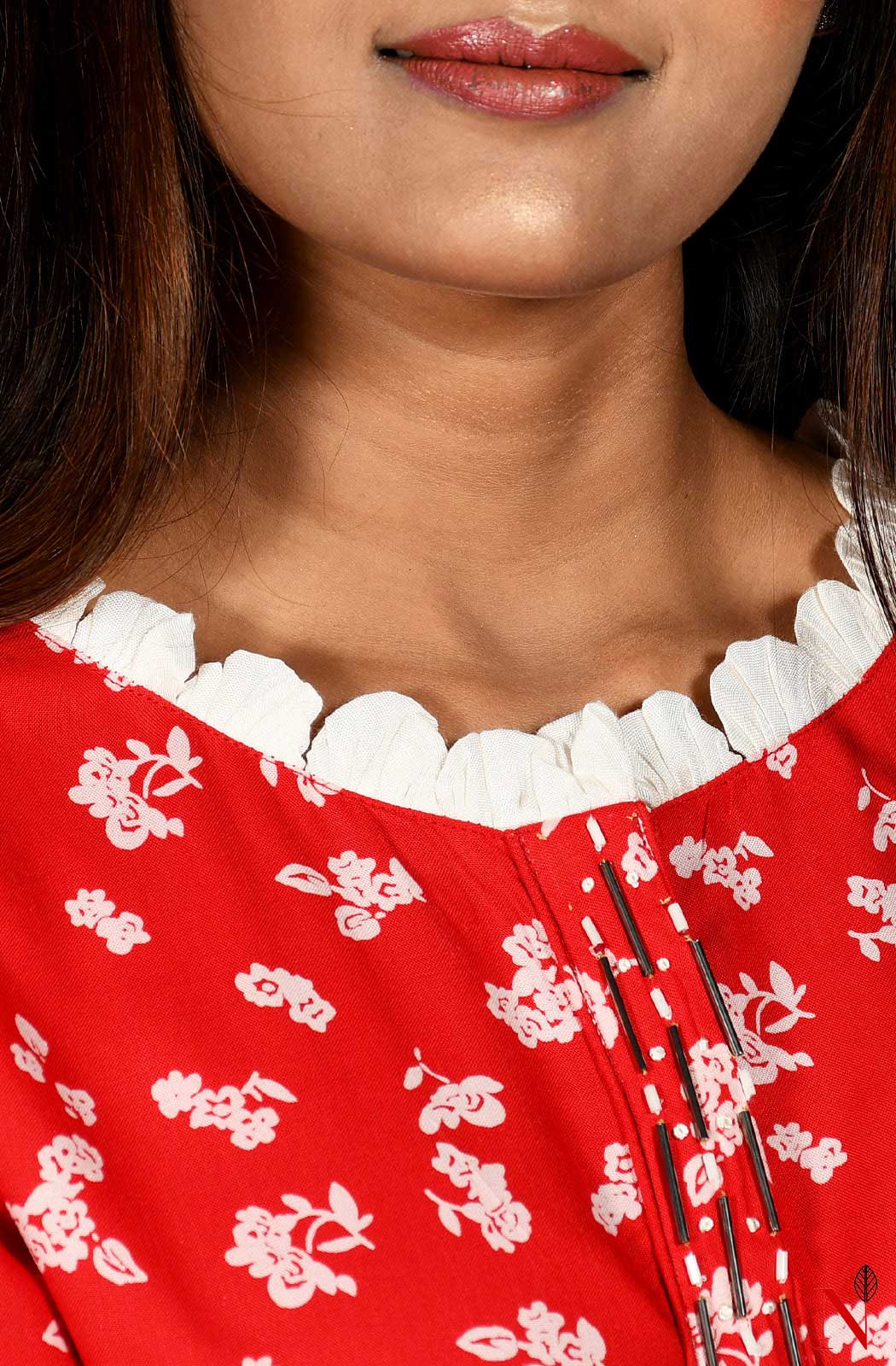 Red Printed Pure Cotton Hand Embroidered Suit Set - Naksheband