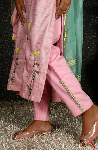 Pink Pure Cotton Hand Embroidered Suit Set - Naksheband
