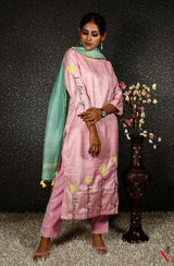 Pink Pure Cotton Hand Embroidered Suit Set - Naksheband