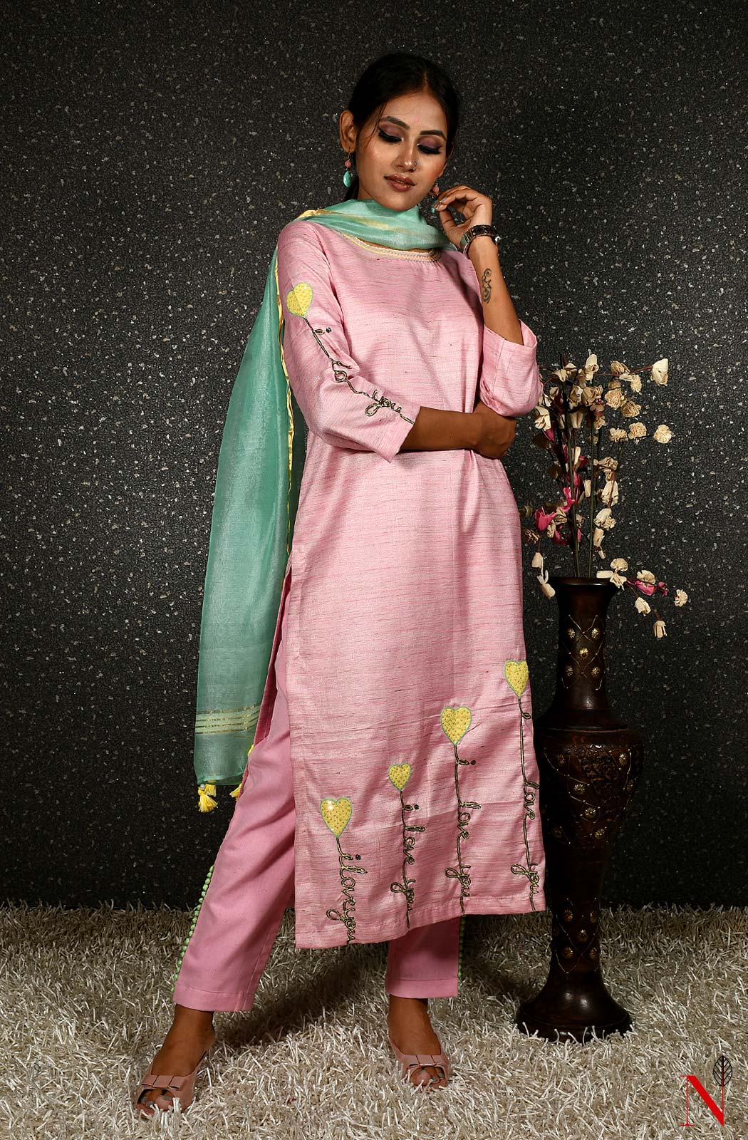 Pink Pure Cotton Hand Embroidered Suit Set - Naksheband