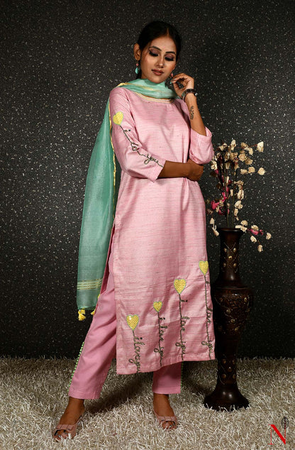 Pink Pure Cotton Hand Embroidered Suit Set - Naksheband
