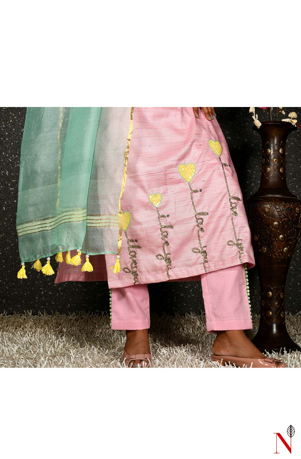 Pink Pure Cotton Hand Embroidered Suit Set - Naksheband