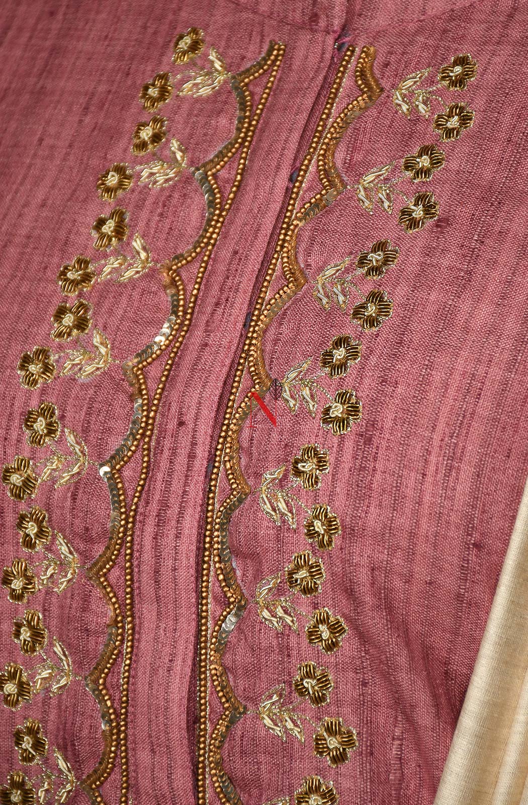 Onion Pink Cotton Khadi Hand Embroidered Suit Set - Naksheband