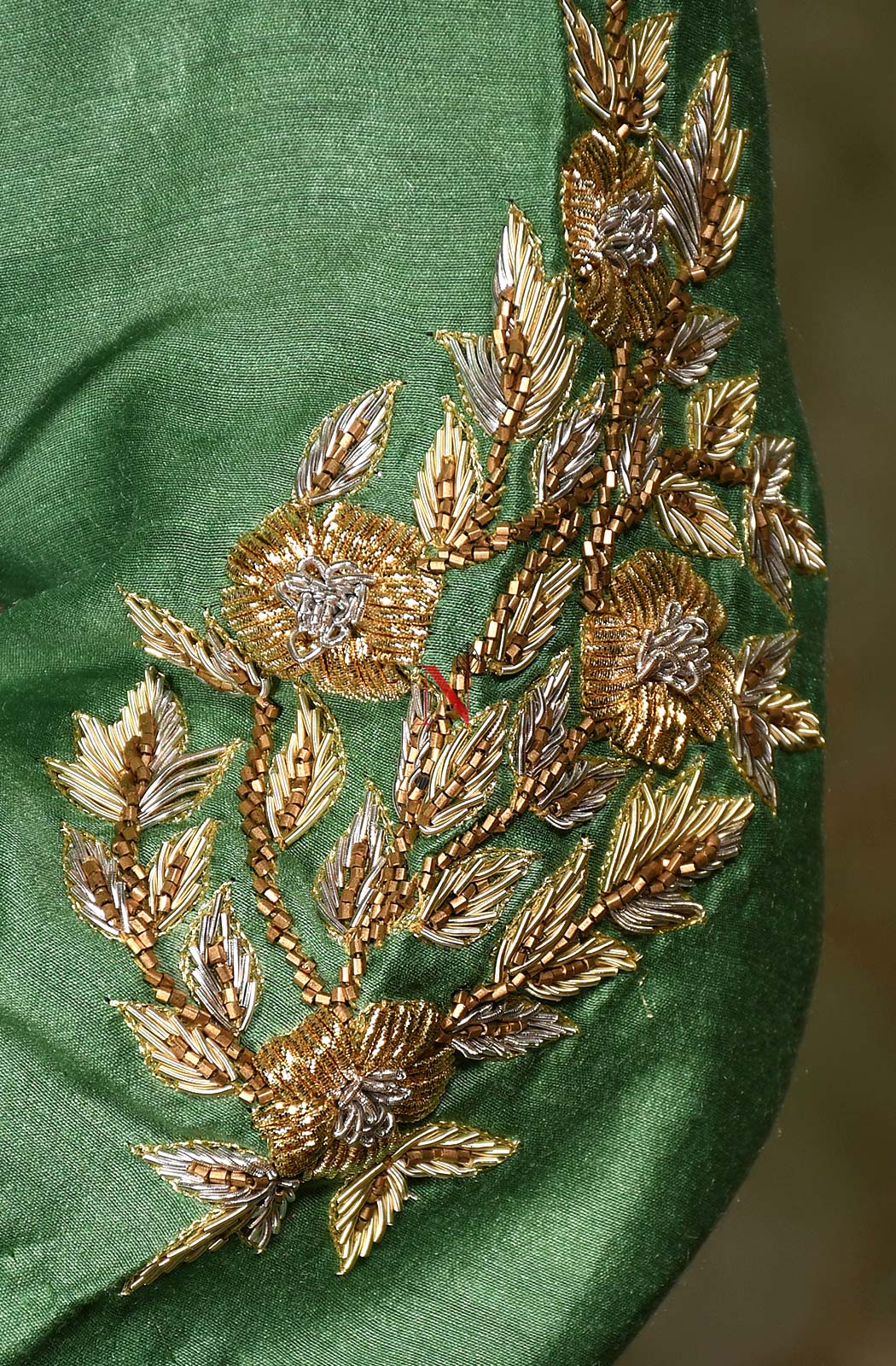 Pista Green Color Pure Muga Silk Suit Set Hand Embroidery - Sage - Naksheband