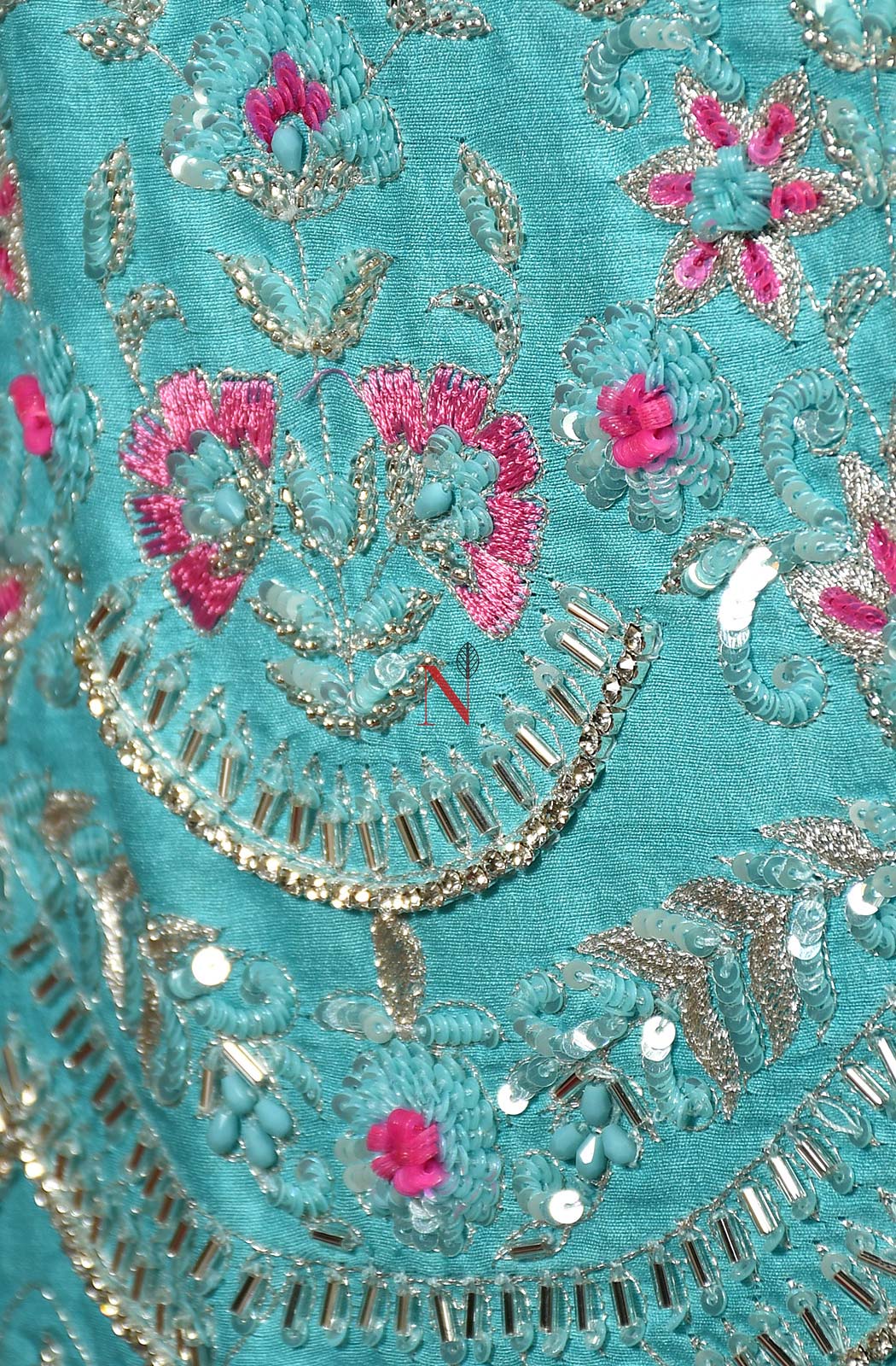 Firozi Pure Muga Silk Hand Embroidered Suit Set - Naksheband