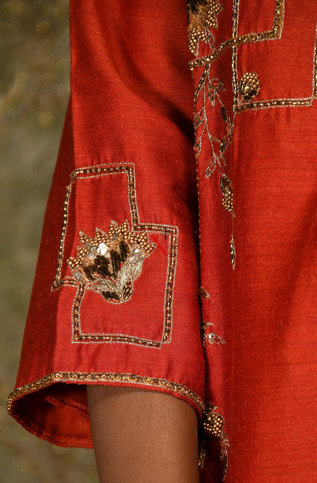 Rust Pure Muga Silk Hand Embroidered Suit Set - Naksheband