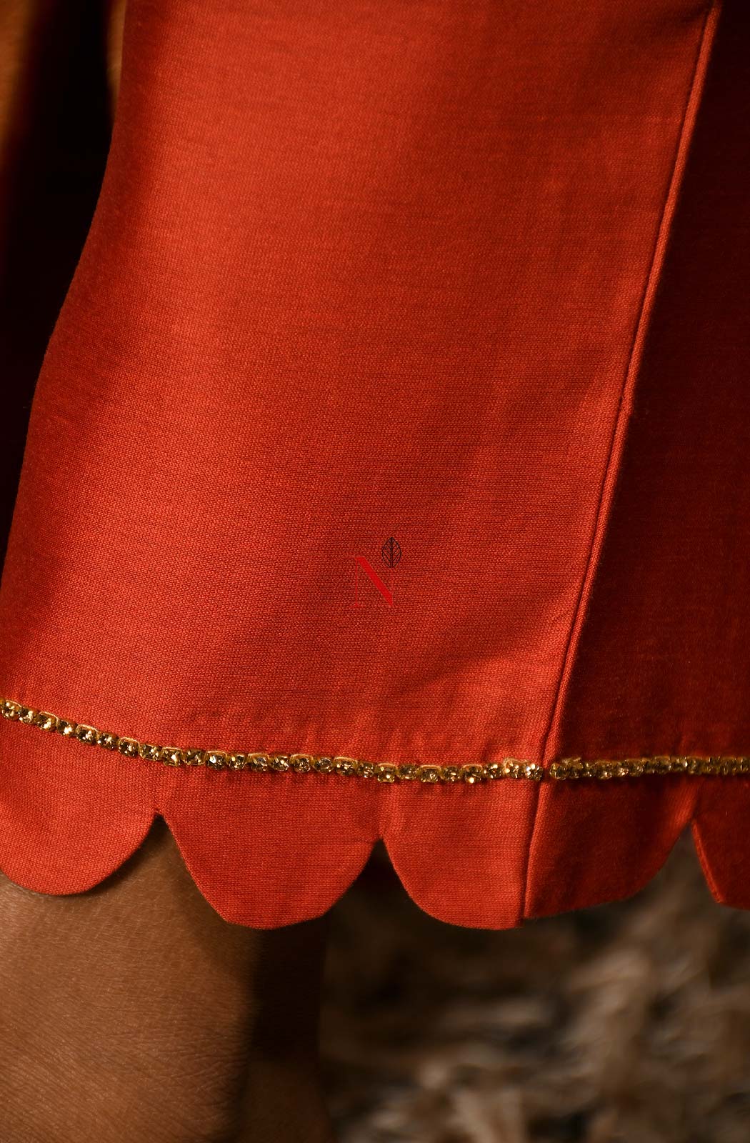 Rust Pure Muga Silk Hand Embroidered Suit Set - Naksheband