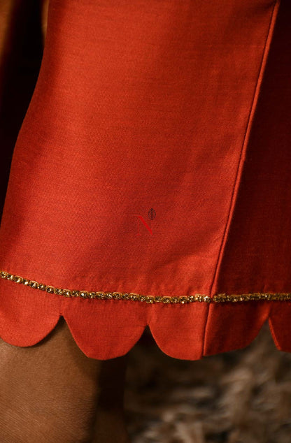 Rust Pure Muga Silk Hand Embroidered Suit Set - Naksheband