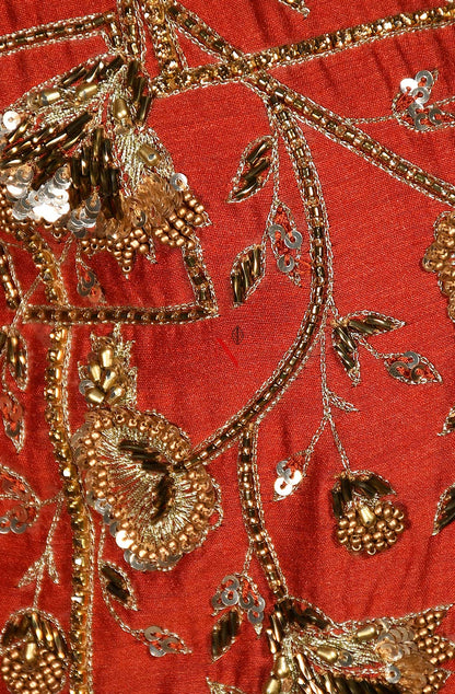 Rust Pure Muga Silk Hand Embroidered Suit Set - Naksheband