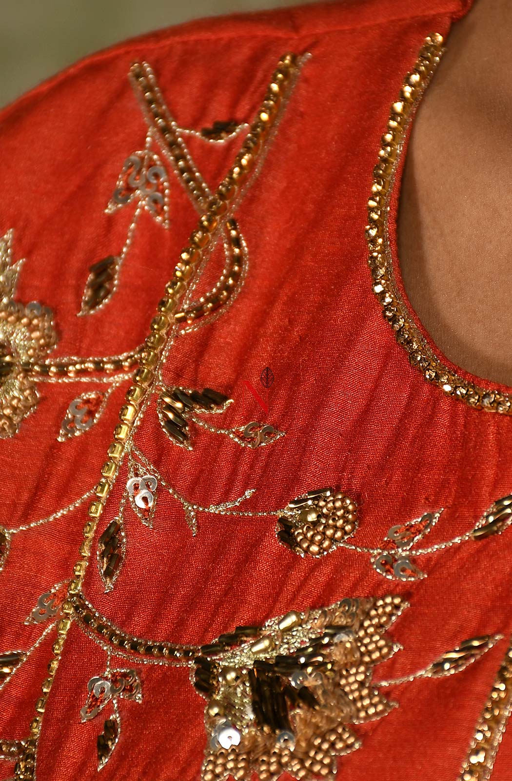 Rust Pure Muga Silk Hand Embroidered Suit Set - Naksheband
