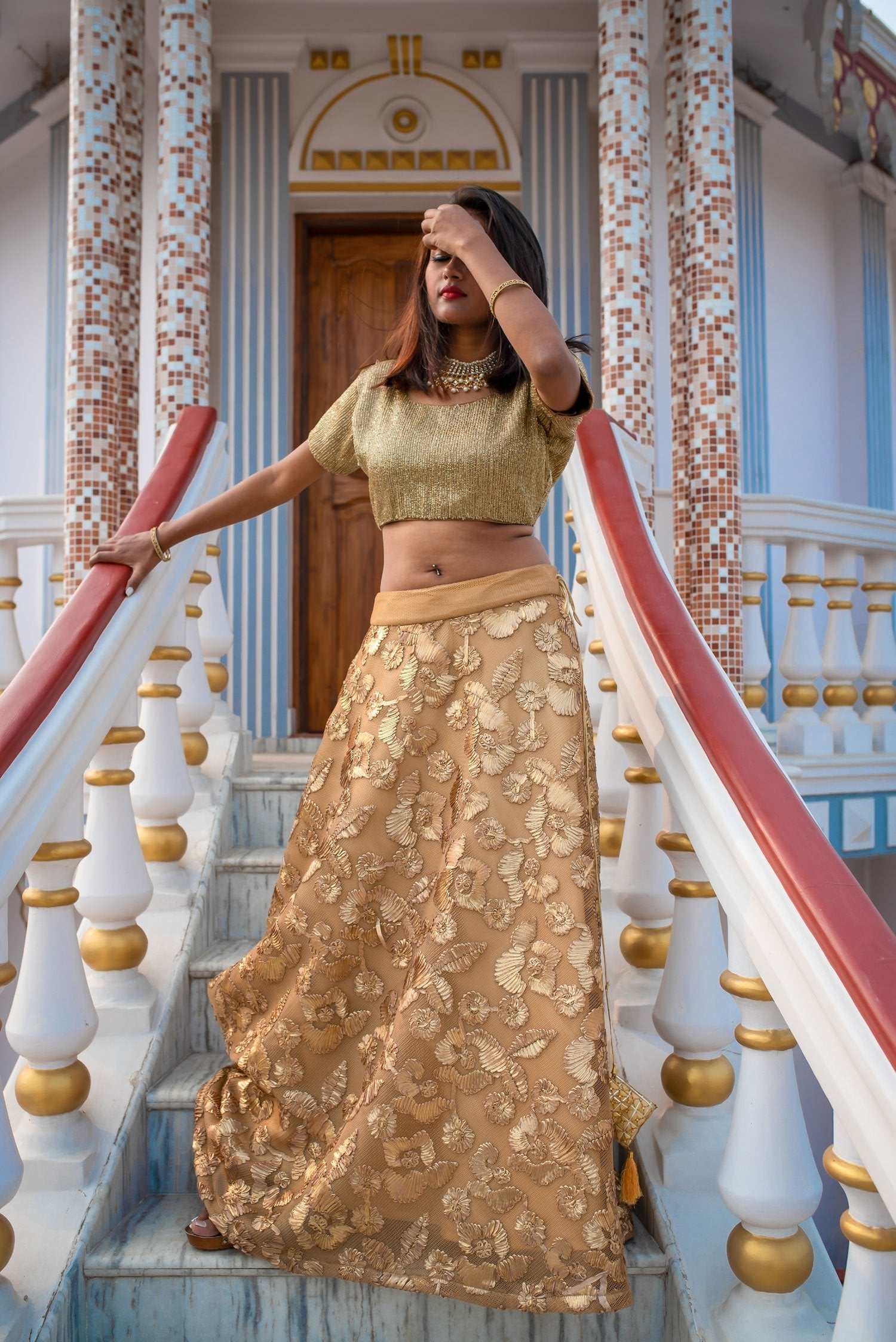 Granola And Peanut Color Indowestern Designer Skirt Set - Peanut - Naksheband
