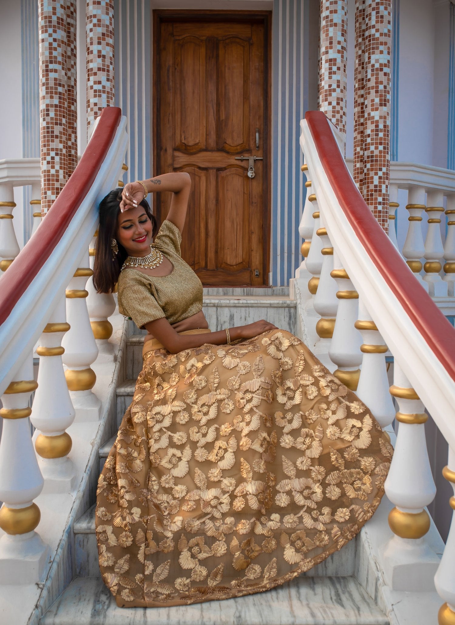 Granola And Peanut Color Indowestern Designer Skirt Set - Peanut - Naksheband
