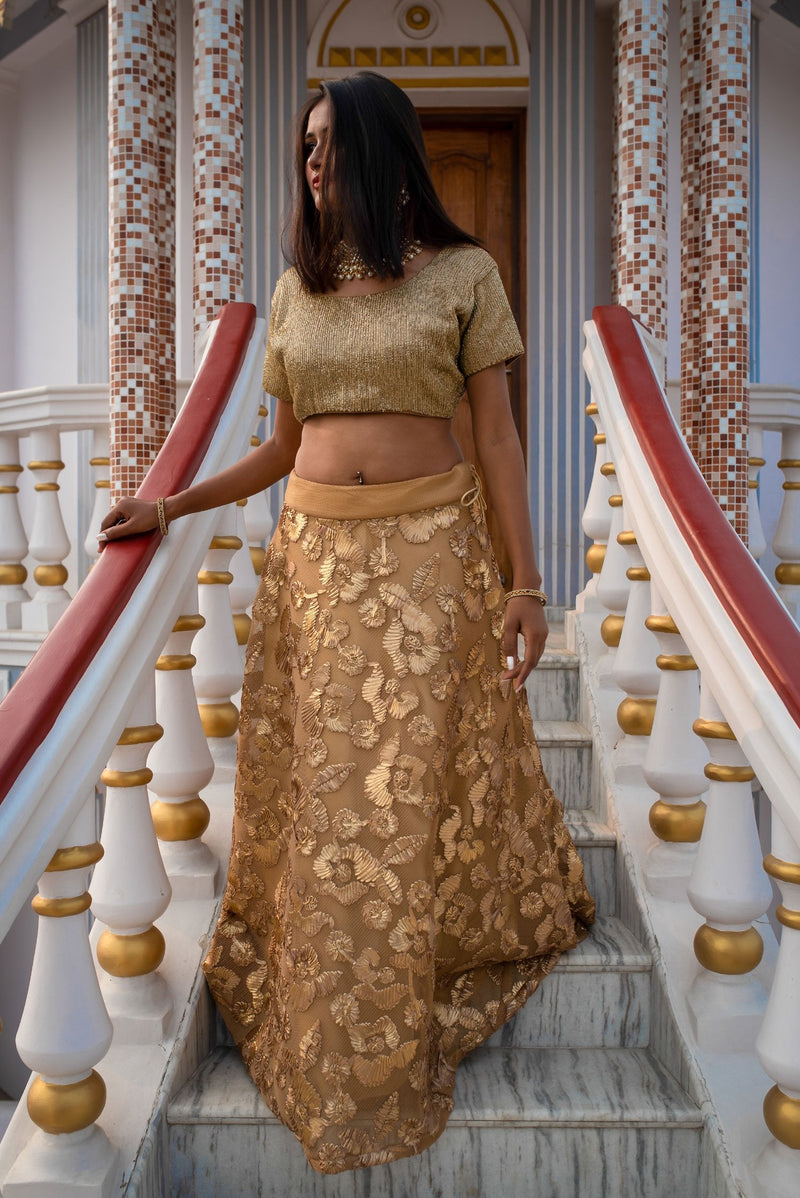 Granola And Peanut Color Indowestern Designer Skirt Set - Peanut - Naksheband