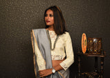 Grey Color Designer Pure Silk Chanderi Saree - Evening Shadow - Naksheband