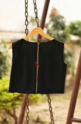 Black Imported Satin Net Hand Embroidered Designer Blouse (RAVAN)