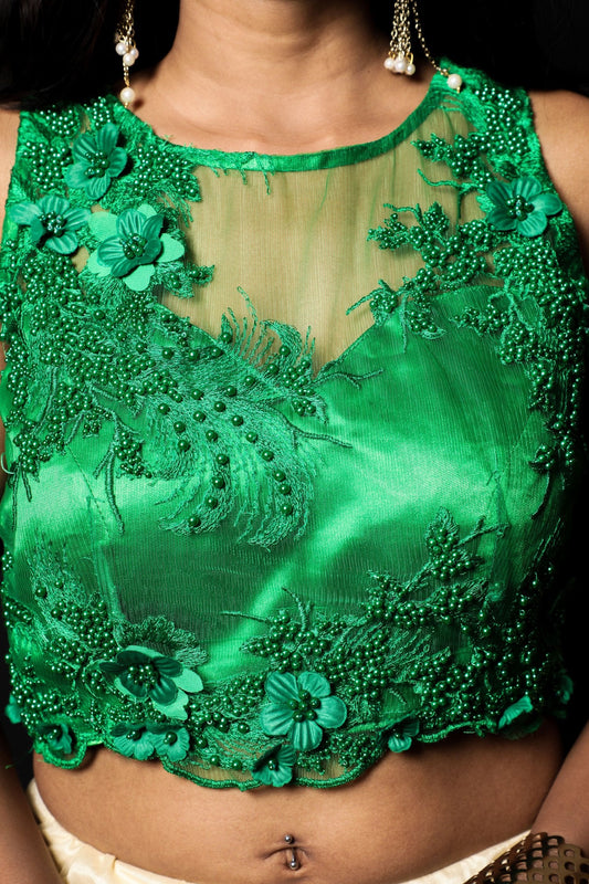 Forest Green And Cream Color Indowestern Designer Skirt Set - Radiant - Naksheband