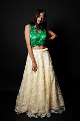 Forest Green And Cream Color Indowestern Designer Skirt Set - Radiant - Naksheband